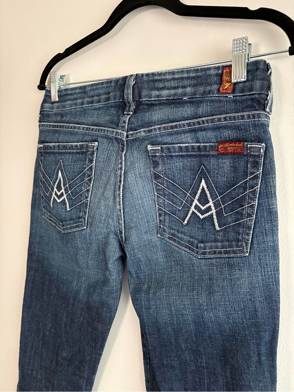 7 For All Mankind A Pocket Mid-Rise Bootcut Flip Flop Medium Blue Jeans Size 27